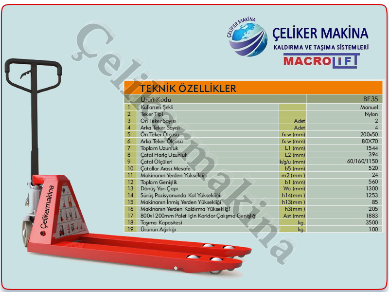 3,5 Ton Manuel Transpalet Teknik Özellikleri