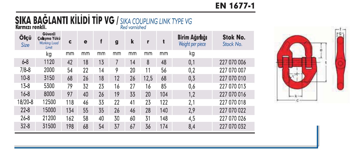 ZİNCİR BAĞLANTI KİLİDİ Teknik Özellikleri
