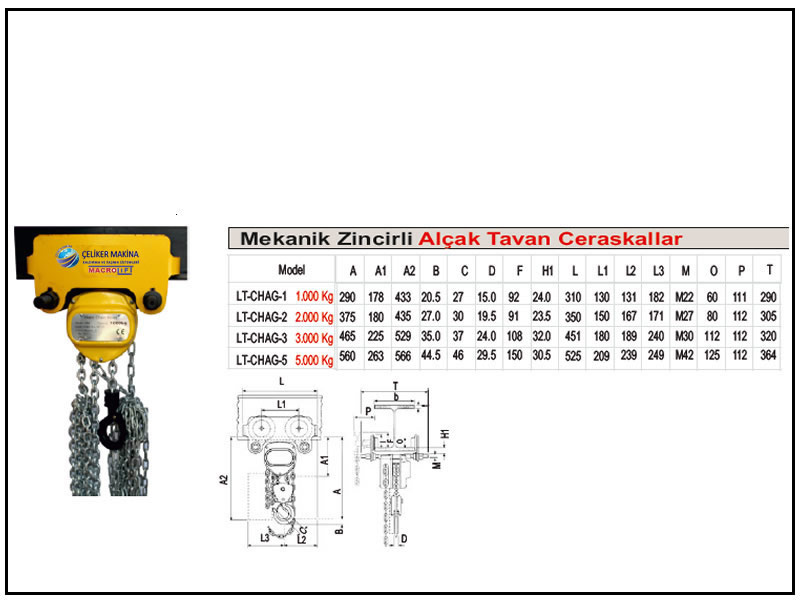 2 Ton 5 mt Alçak Tavan Manuel Caraskal Teknik Özellikleri