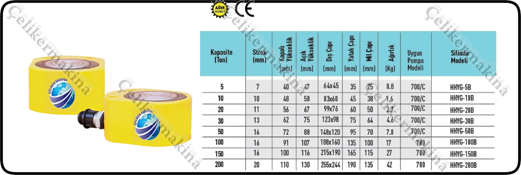 10 Ton Hidrolik Silindir Basık Teknik Özellikleri