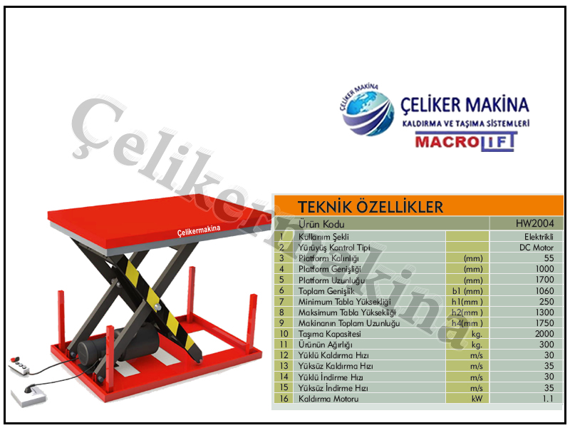 2 Ton Makaslı Platform Teknik Özellikleri