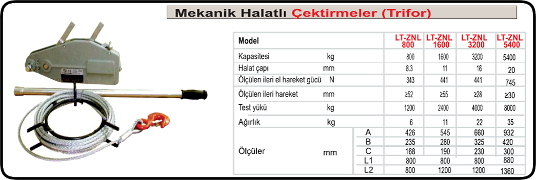 3200 kg Halatlı Çektirme Trifor Teknik Özellikleri