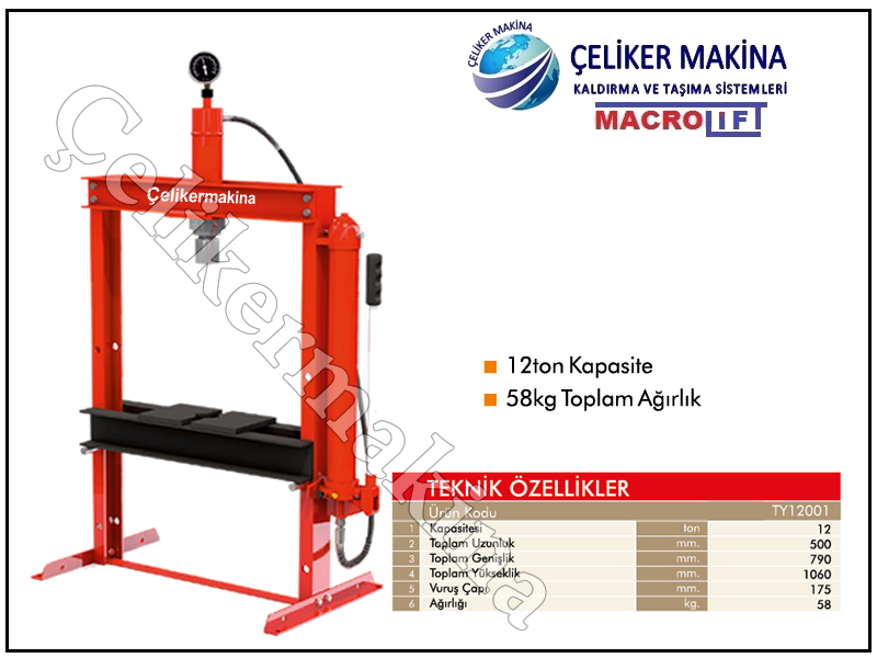 12 Ton Hidrolik Pres Teknik Özellikleri