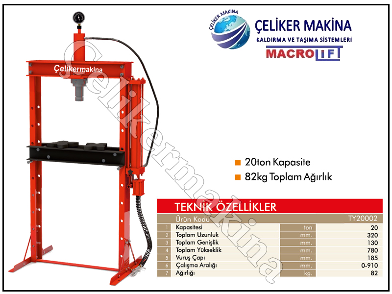 20 Ton Hidrolik Pres Teknik Özellikleri