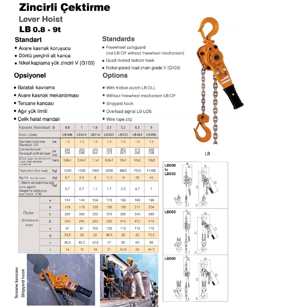 6,3 Ton Kito Zincirli Çektirme Hubzug Teknik Özellikleri