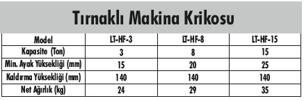 3 Ton Kademeli Makine Krikosu Teknik Özellikleri