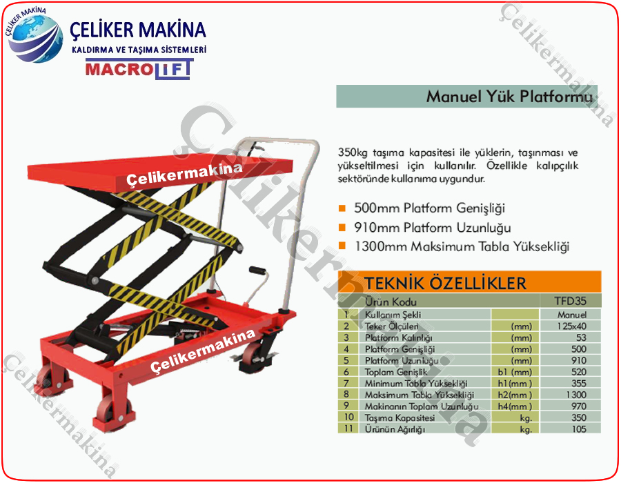 350 kg Manuel Makaslı Platform Teknik Özellikleri