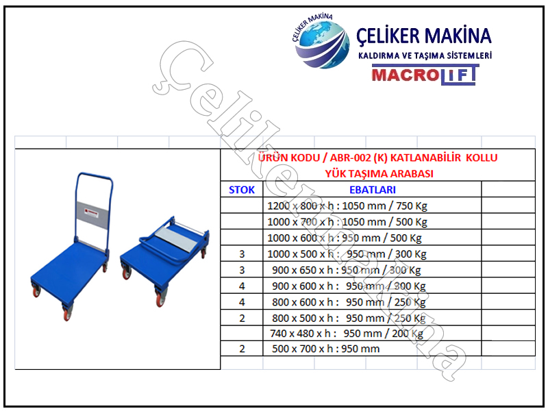 750 kg Paket Taşıma Arabası Teknik Özellikleri