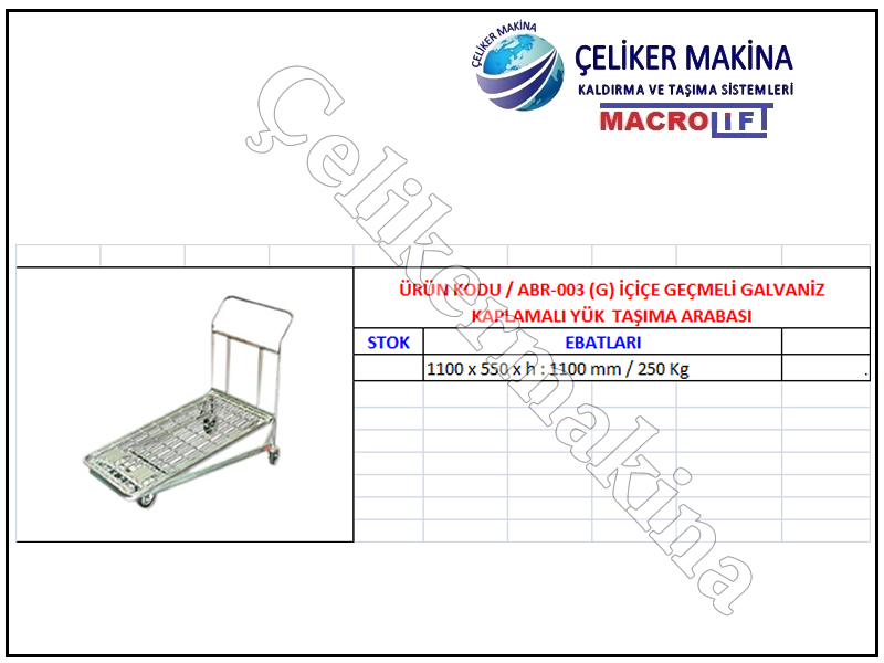 250 kg Paket Taşıma Arabası Teknik Özellikleri