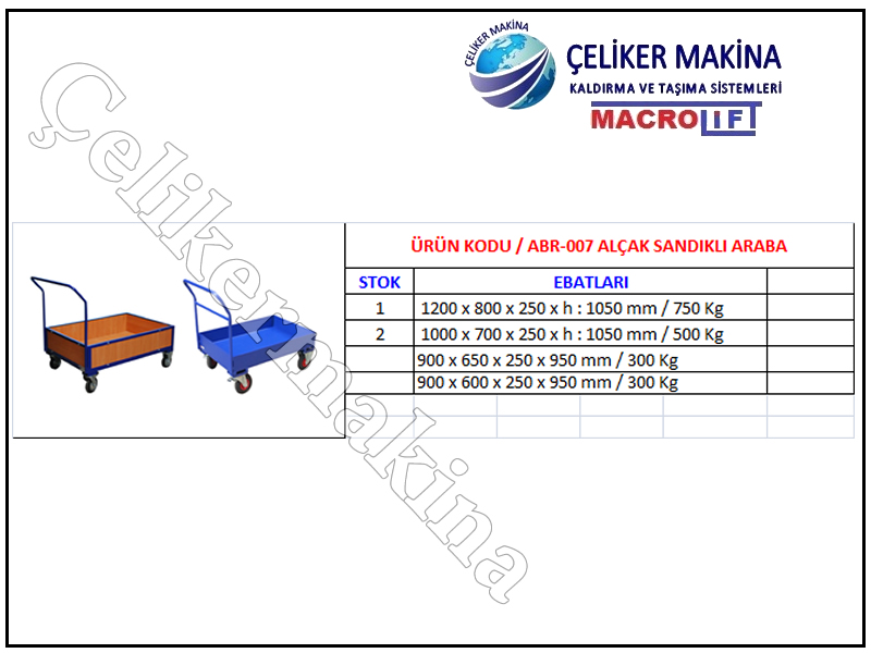 500 kg Paket Paşıma Arabası Teknik Özellikleri