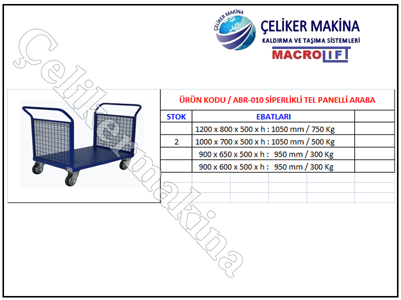 Paket Taşıma Arabası Teknik Özellikleri