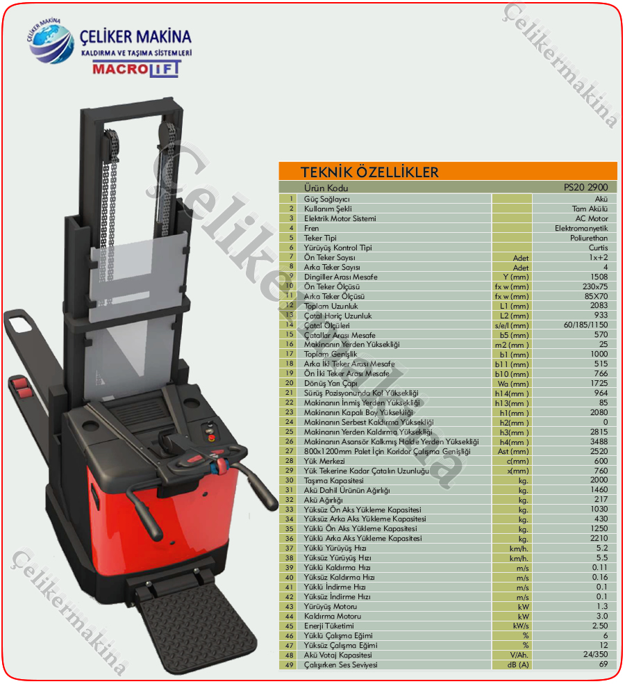 Tam Akülü İstif Makinası Teknik Özellikleri
