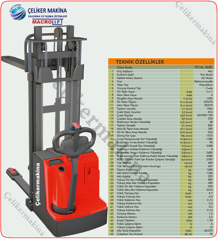 Akülü İstifleme Makinesi Teknik Özellikleri