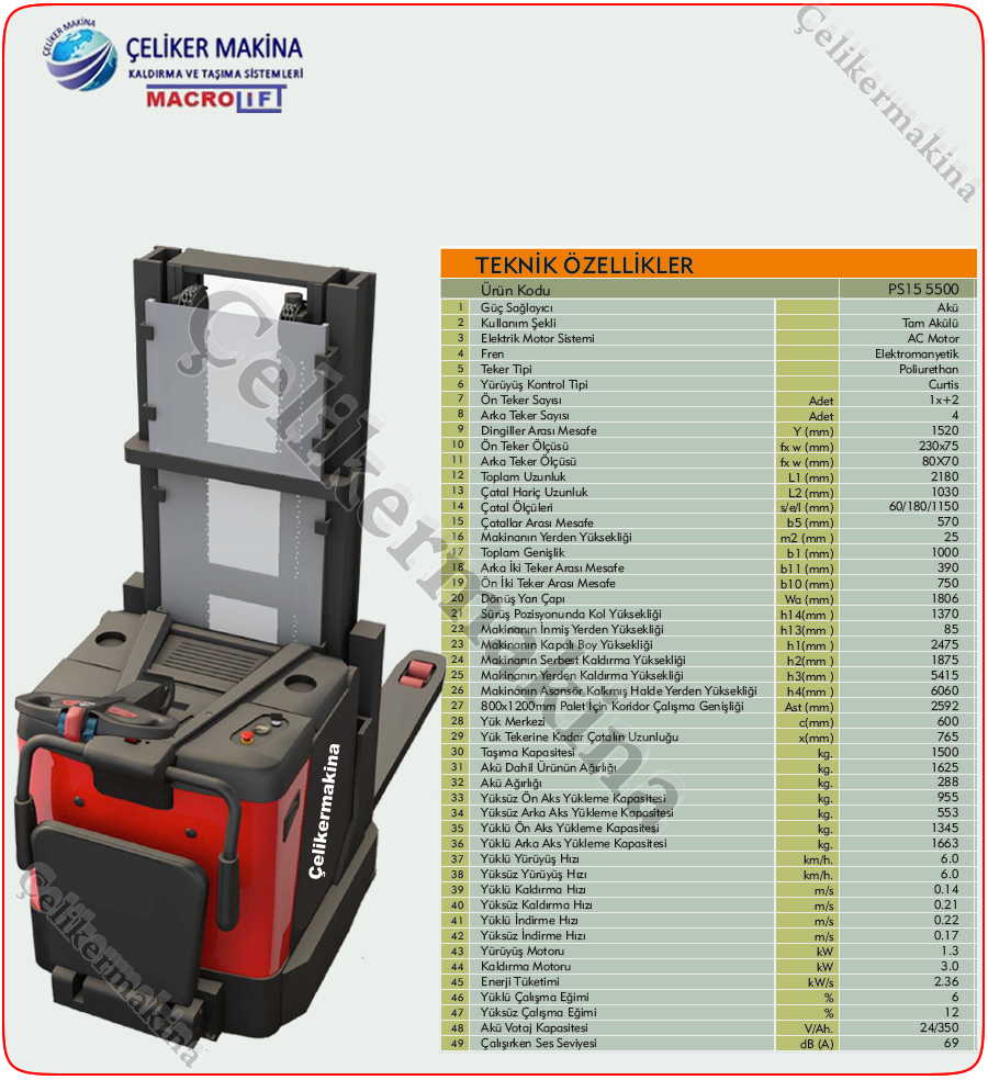Akülü İstif Makinesi Teknik Özellikleri