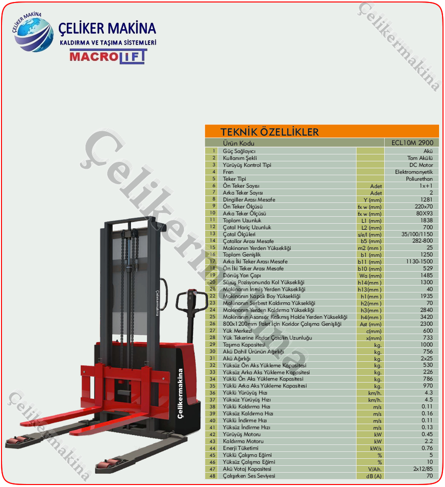Geniş Ayaklı Tam Akülü İstif Teknik Özellikleri