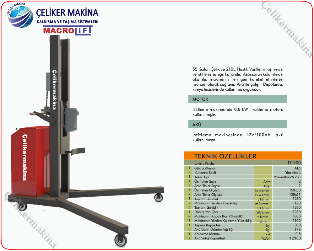 300 kg Varil Taşıma Arabası Teknik Özellikleri